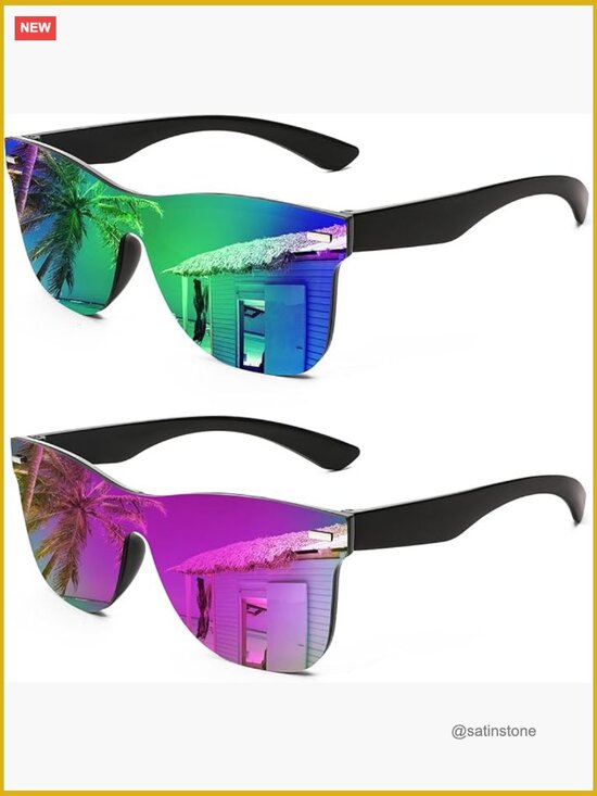Rimless Mirrored One Piece Lens Sunglasses UV400 Protection Square main image 4